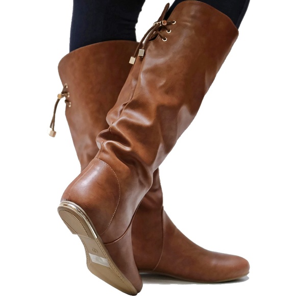 Shoes New Tan Slouchy Mid Calf Flat Heel Riding Boots Poshmark